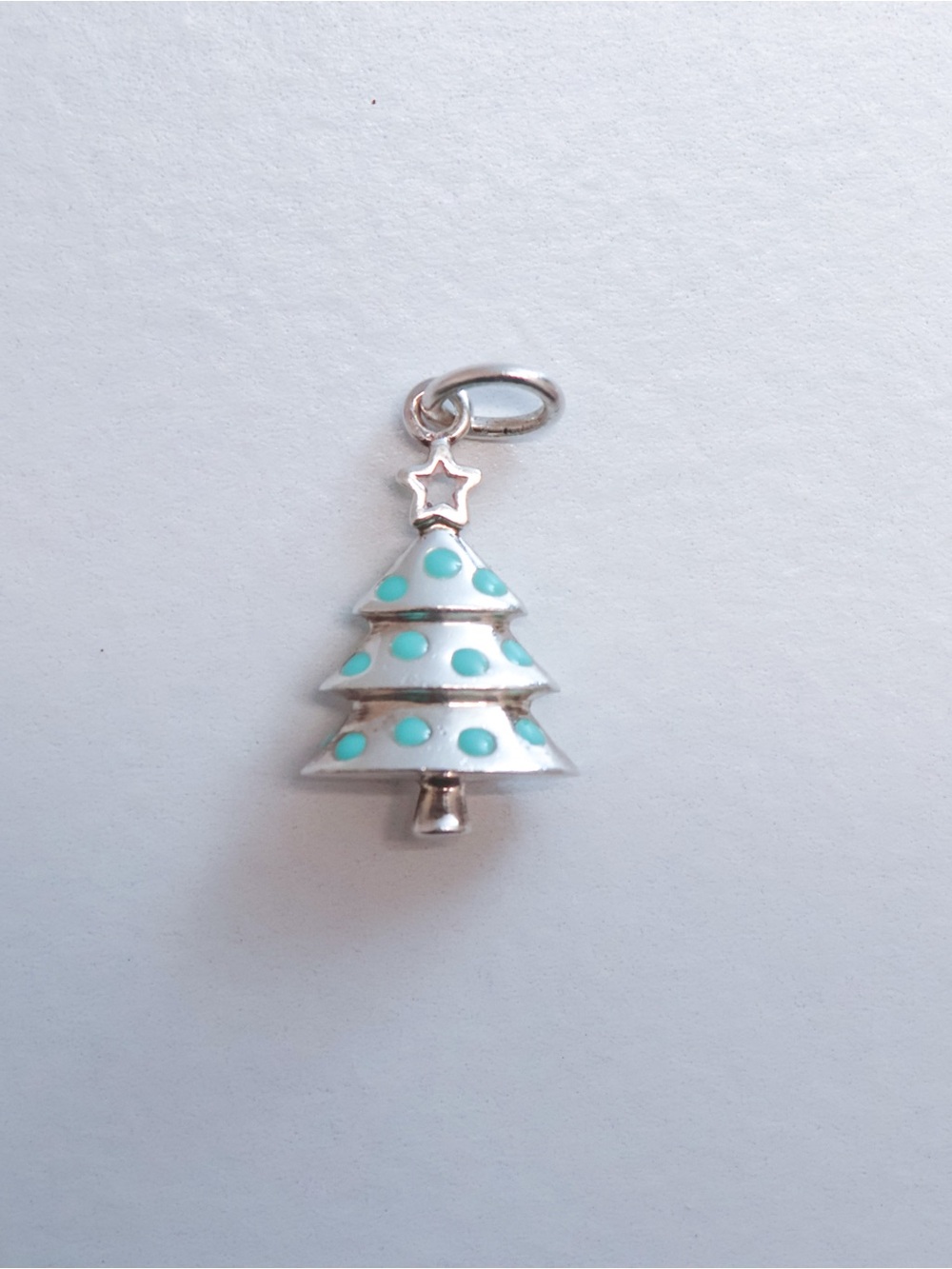 Tiffany & Co. Silver Christmas Tree Charm with Turquoise Enamel Dots